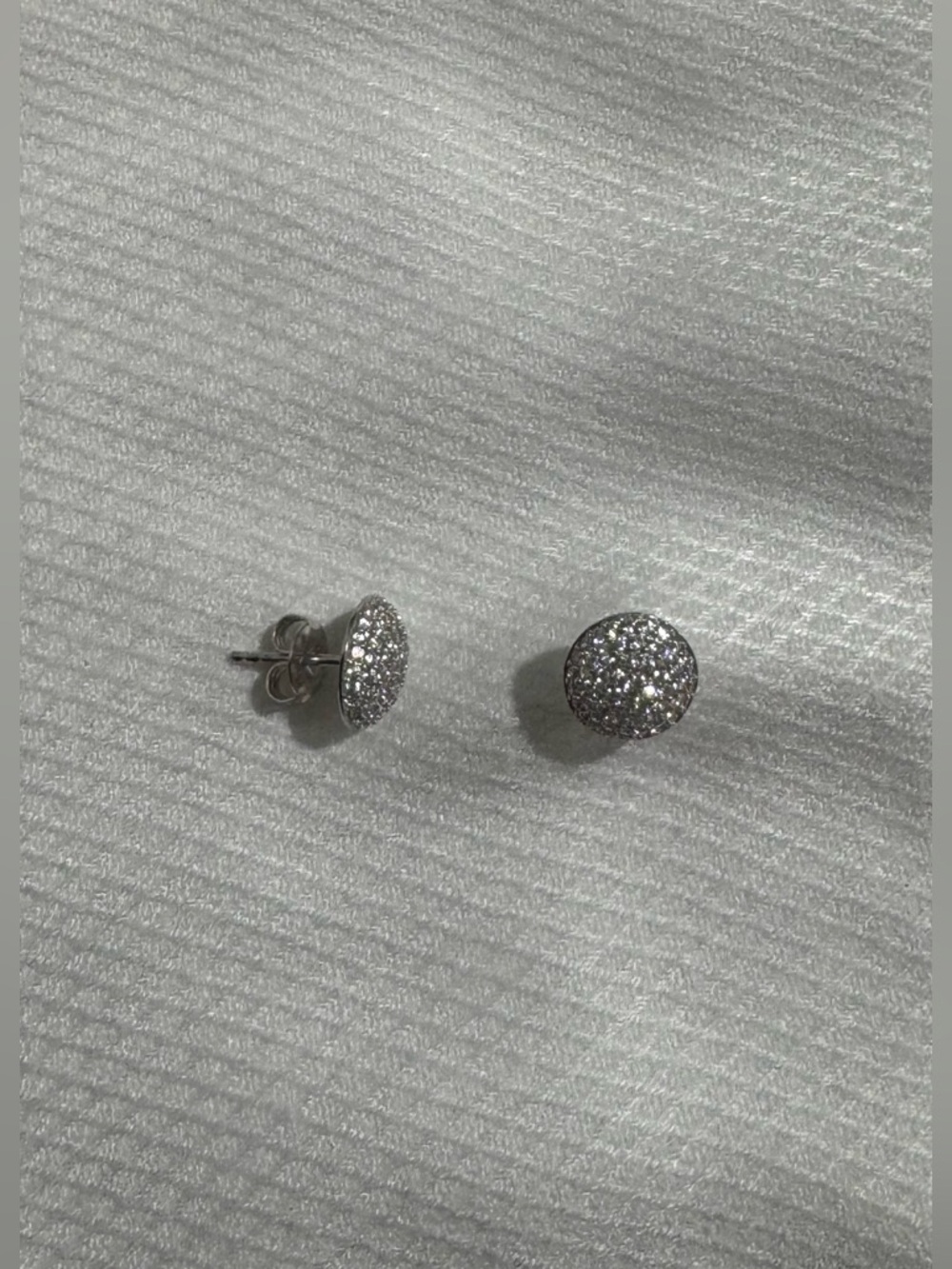 CZ Pavé Round Stud 14k White Gold Earrings